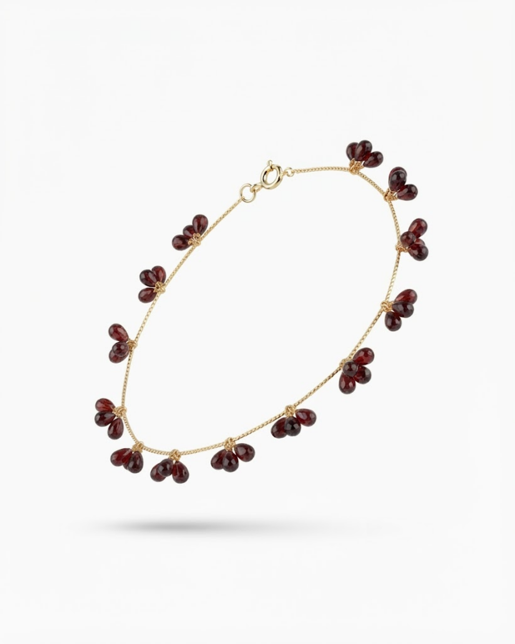 Deep Red Garnet Floral Gold Bracelet