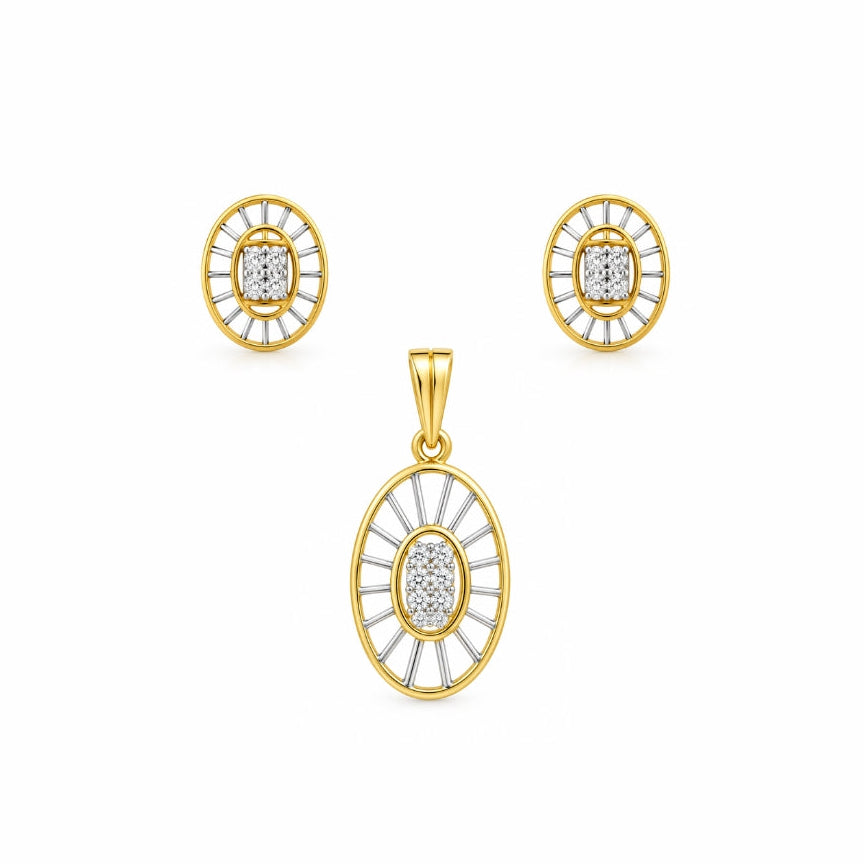 Oval Sunburst & Two-Tone Pendant Set