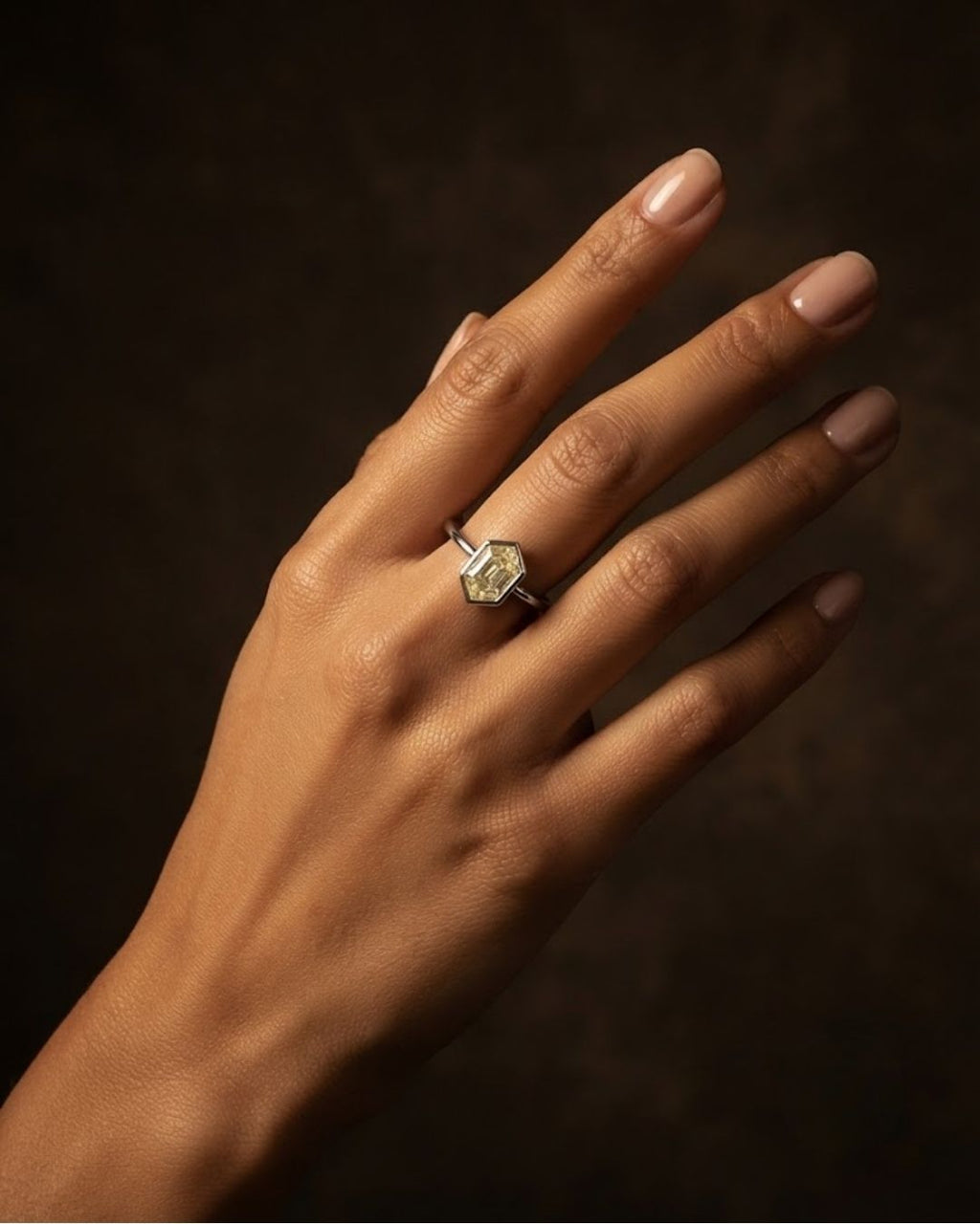 Elegant Hexagon Cut Diamond Ring