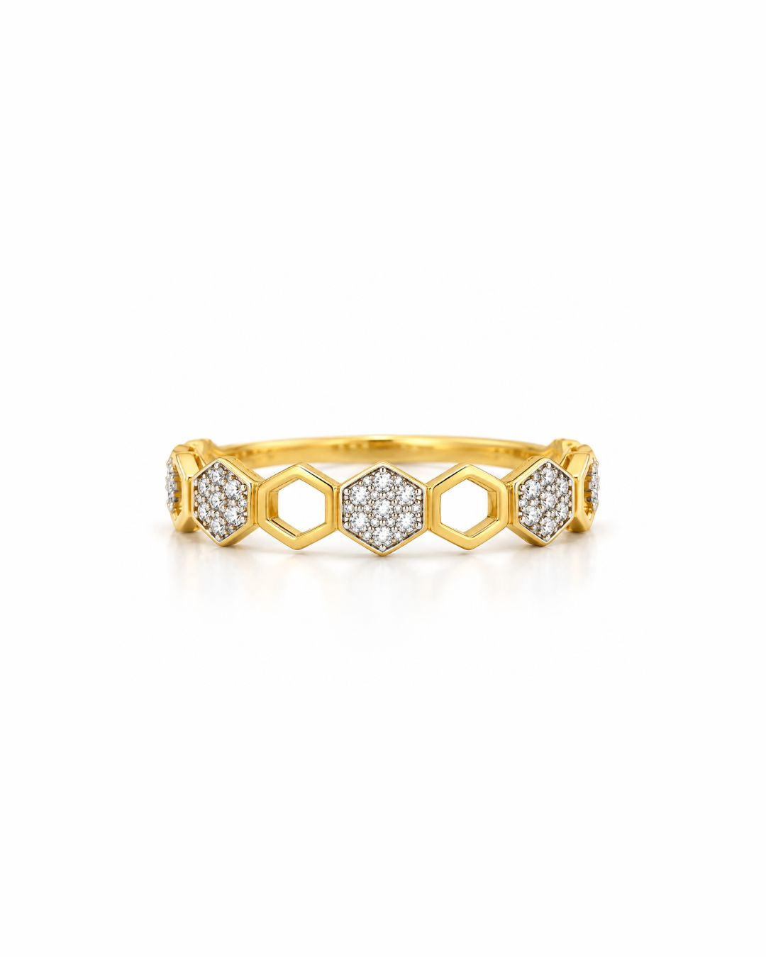 Geometric Honeycomb Pavé Diamond Ring