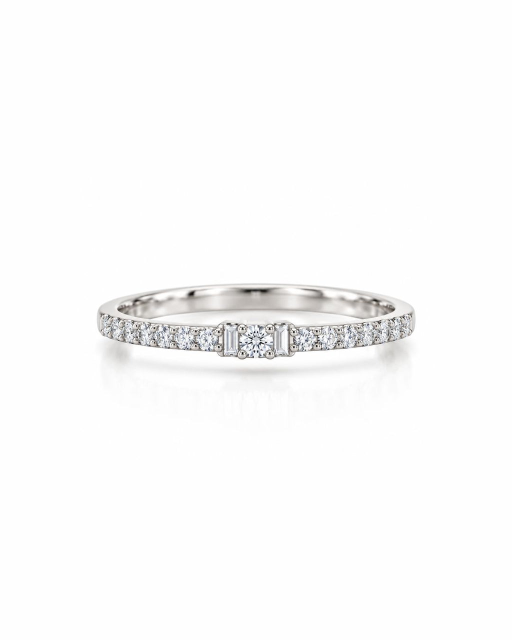 Elegantly Detailed Round & Baguette Ring