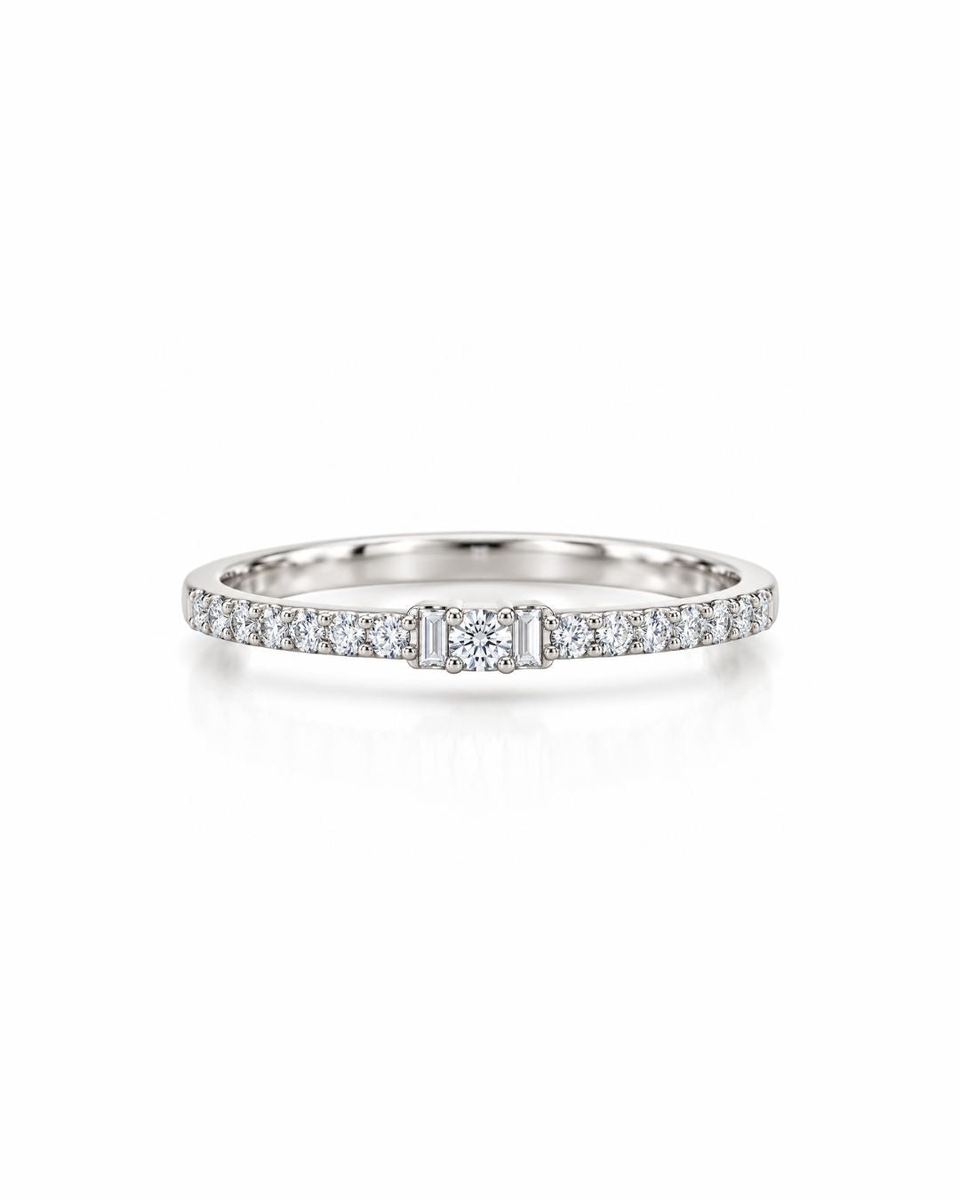 Elegantly Detailed Round & Baguette Ring