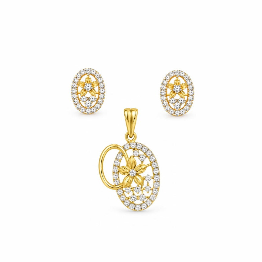 Floral Halo Oval Pendant Set