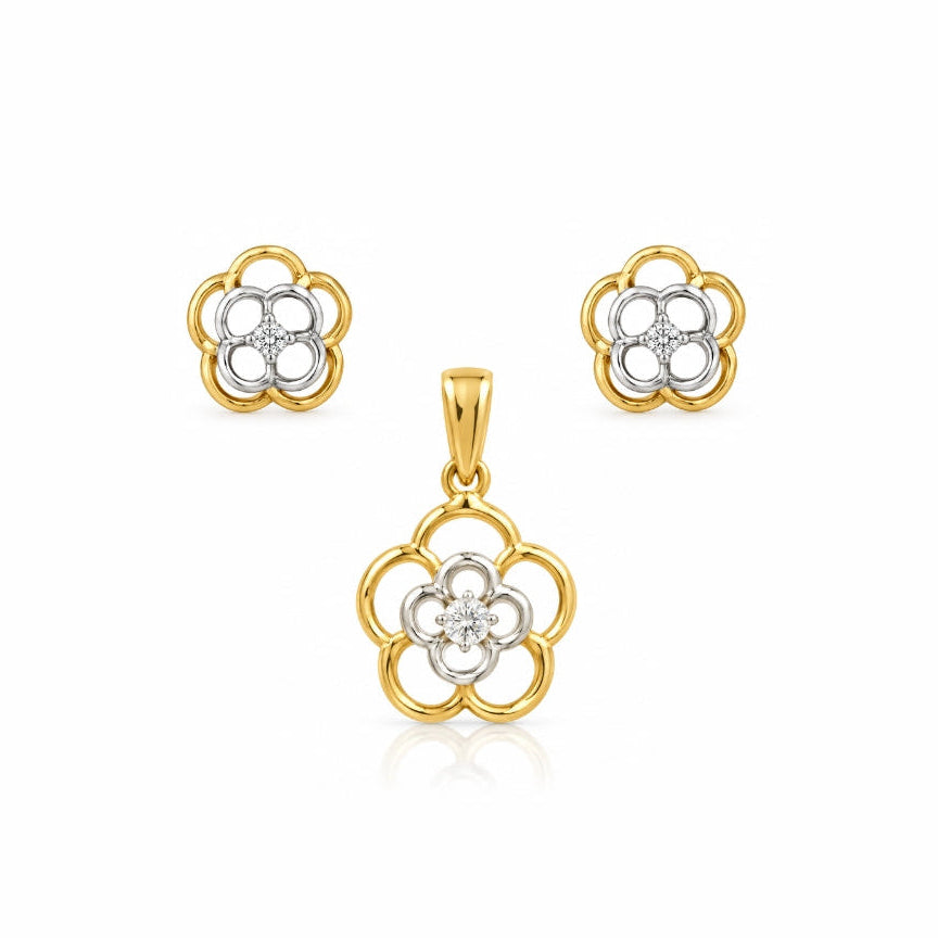 Dual-Tone Floral Petal Pendant Set
