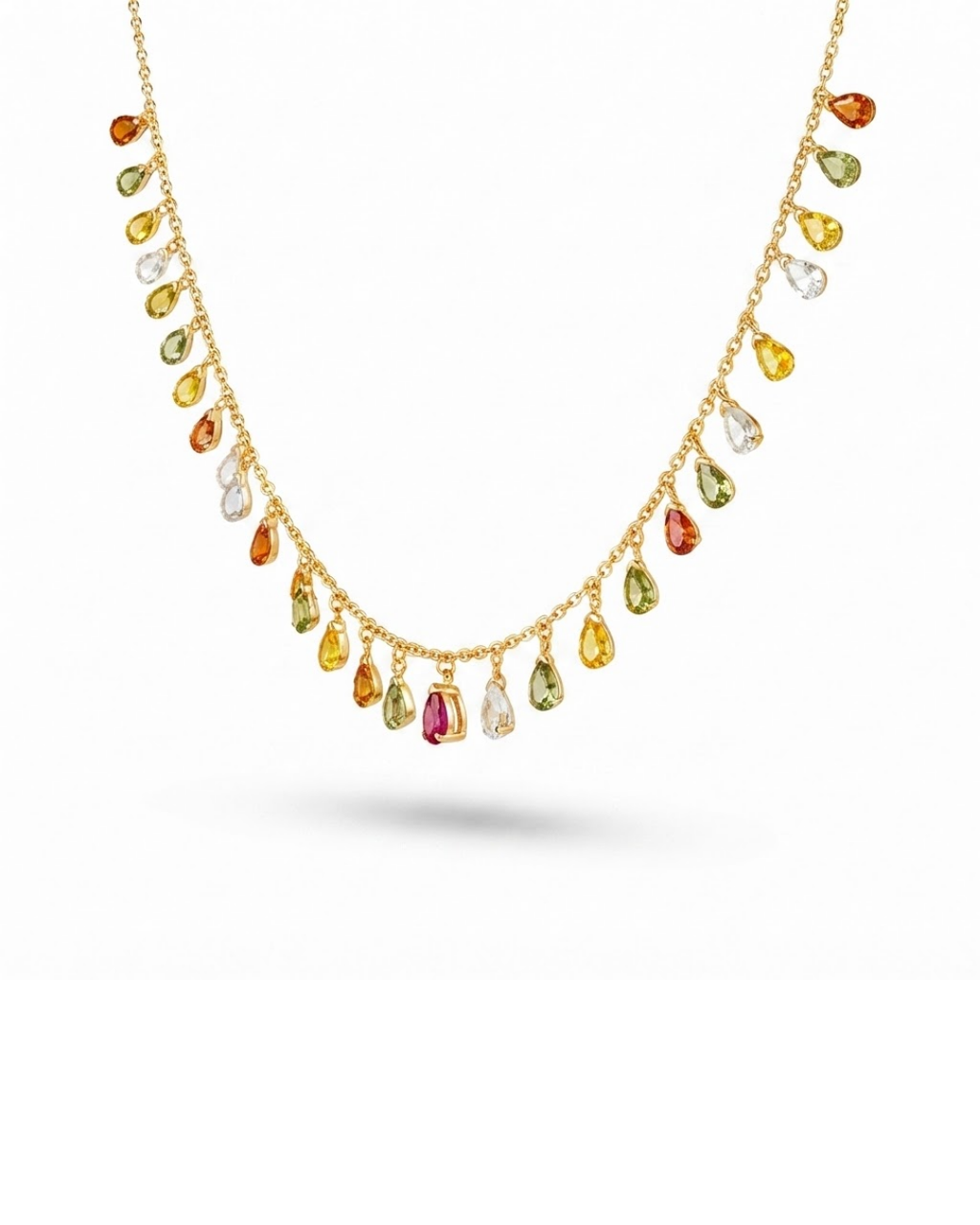Vibrant Rainbow Gemstone Cascading Drop Chain