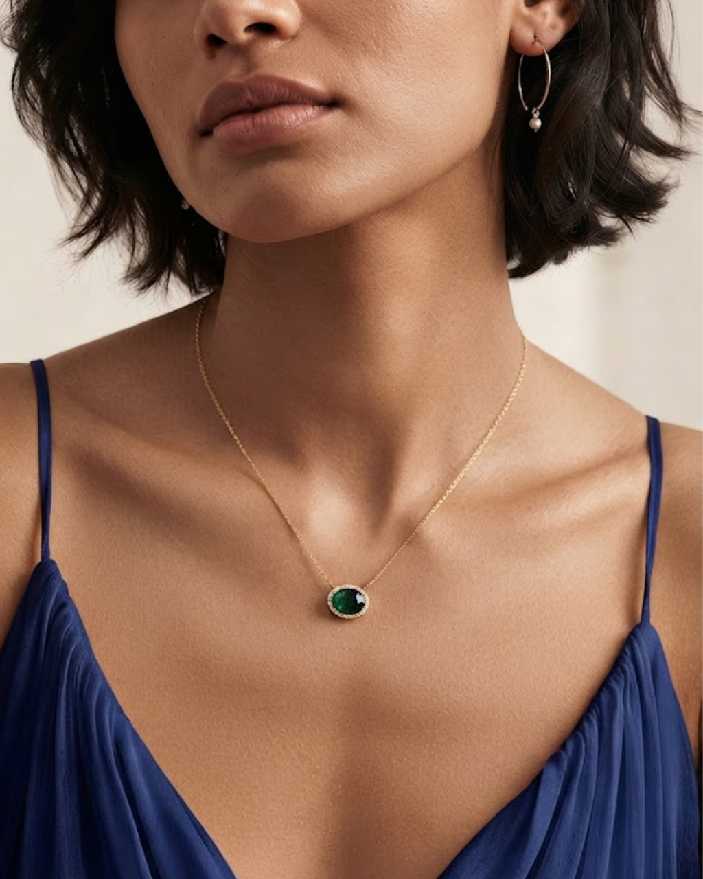 Radiant Halo Emerald and Diamond Chain