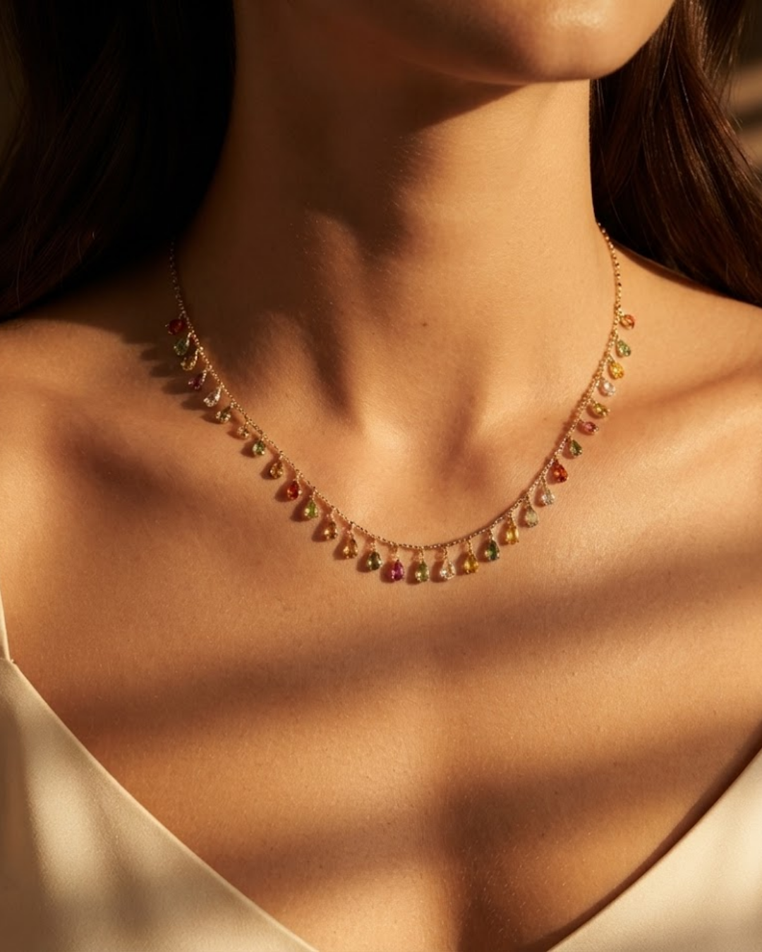 Vibrant Rainbow Gemstone Cascading Drop Chain