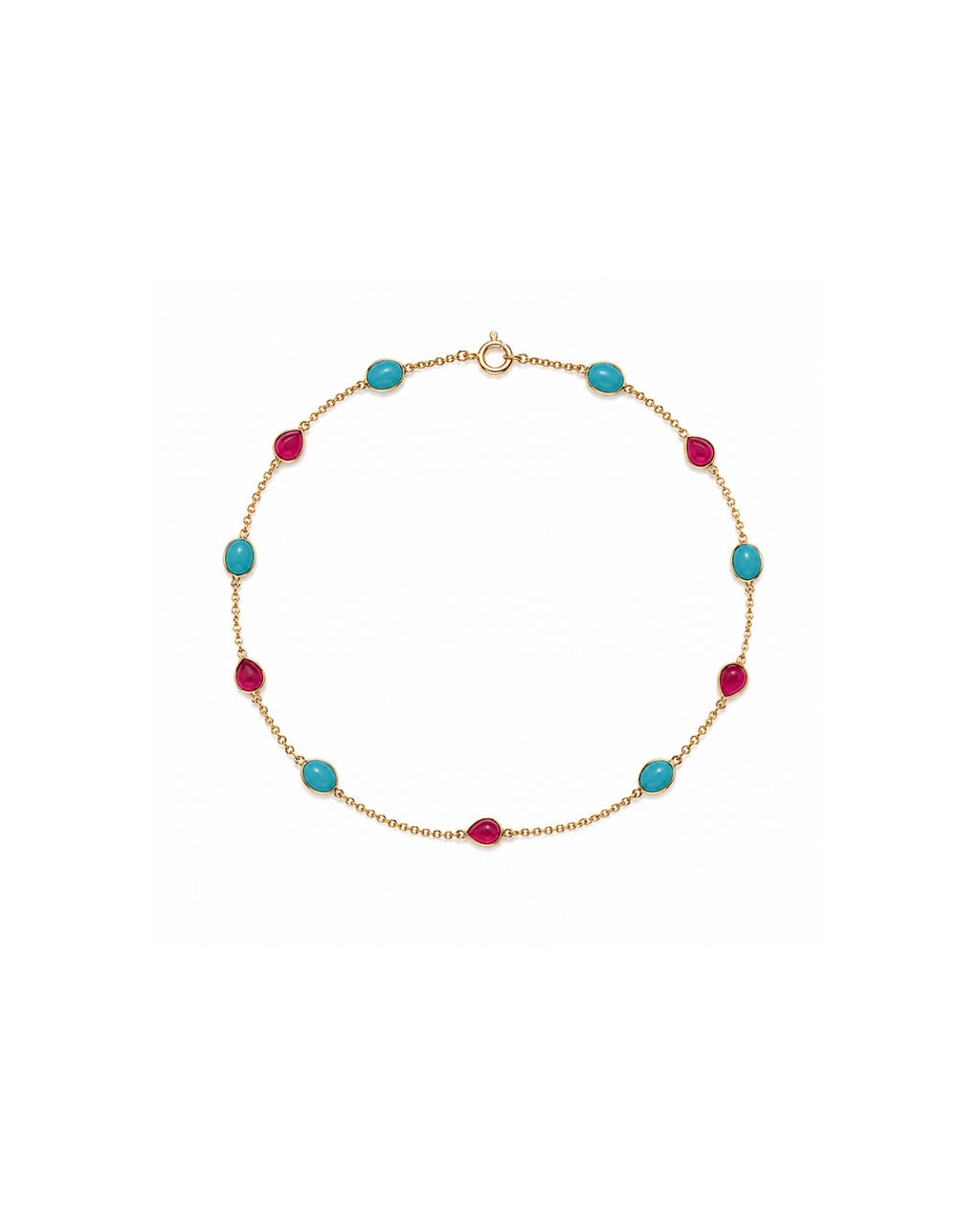 Turquoise & Pink Gemstone Gold Bracelet