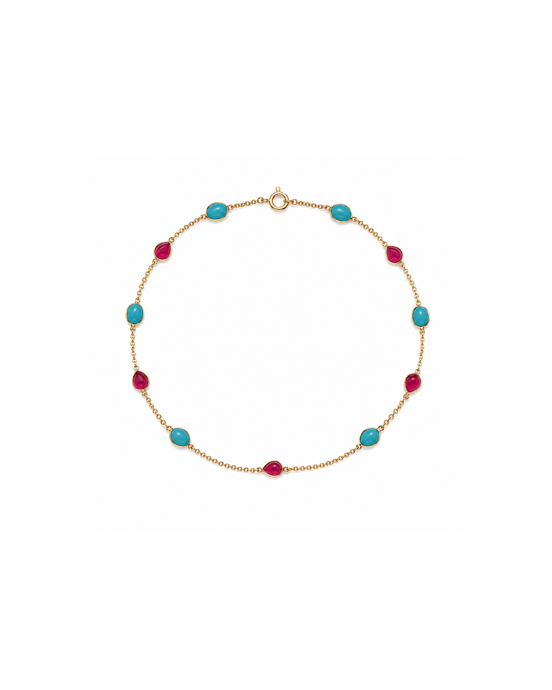 Turquoise & Pink Gemstone Gold Bracelet