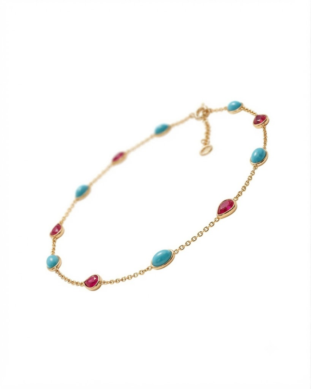 Turquoise & Pink Gemstone Gold Bracelet