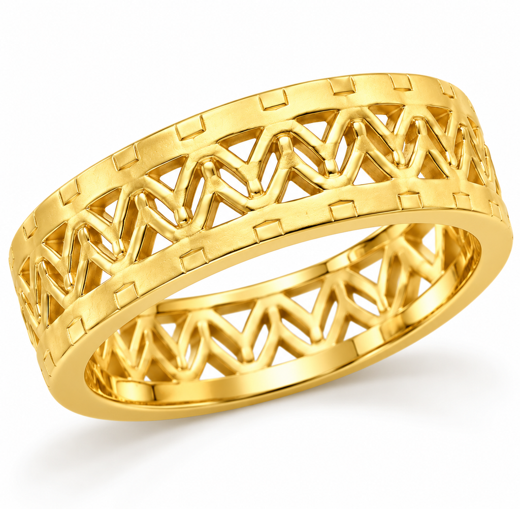 Geometric Openwork Wide Band Ring