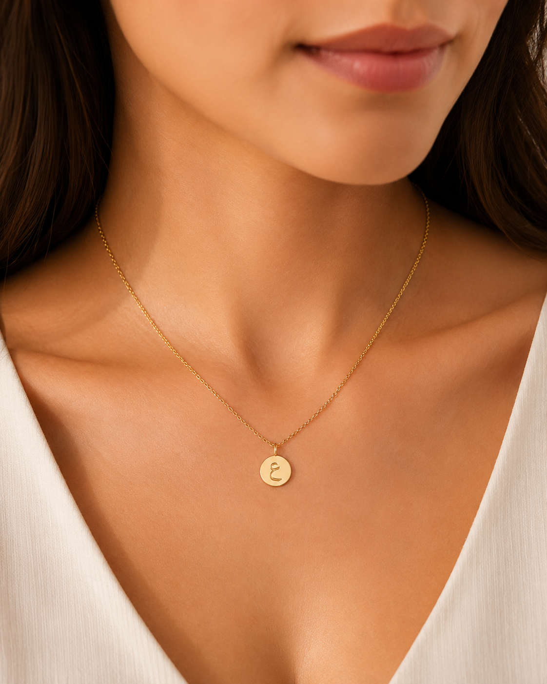 Golden Arabic Letter Disc Pendant Chain
