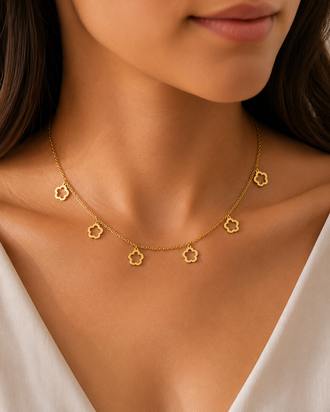Golden Open-Work Blossom Charm Chain