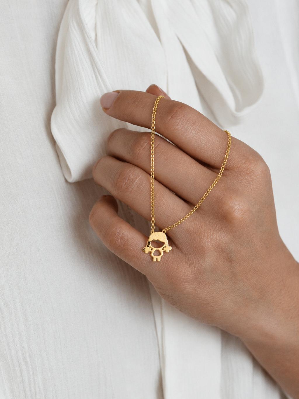 Gold Little Girl Silhouette Pendant With Chain