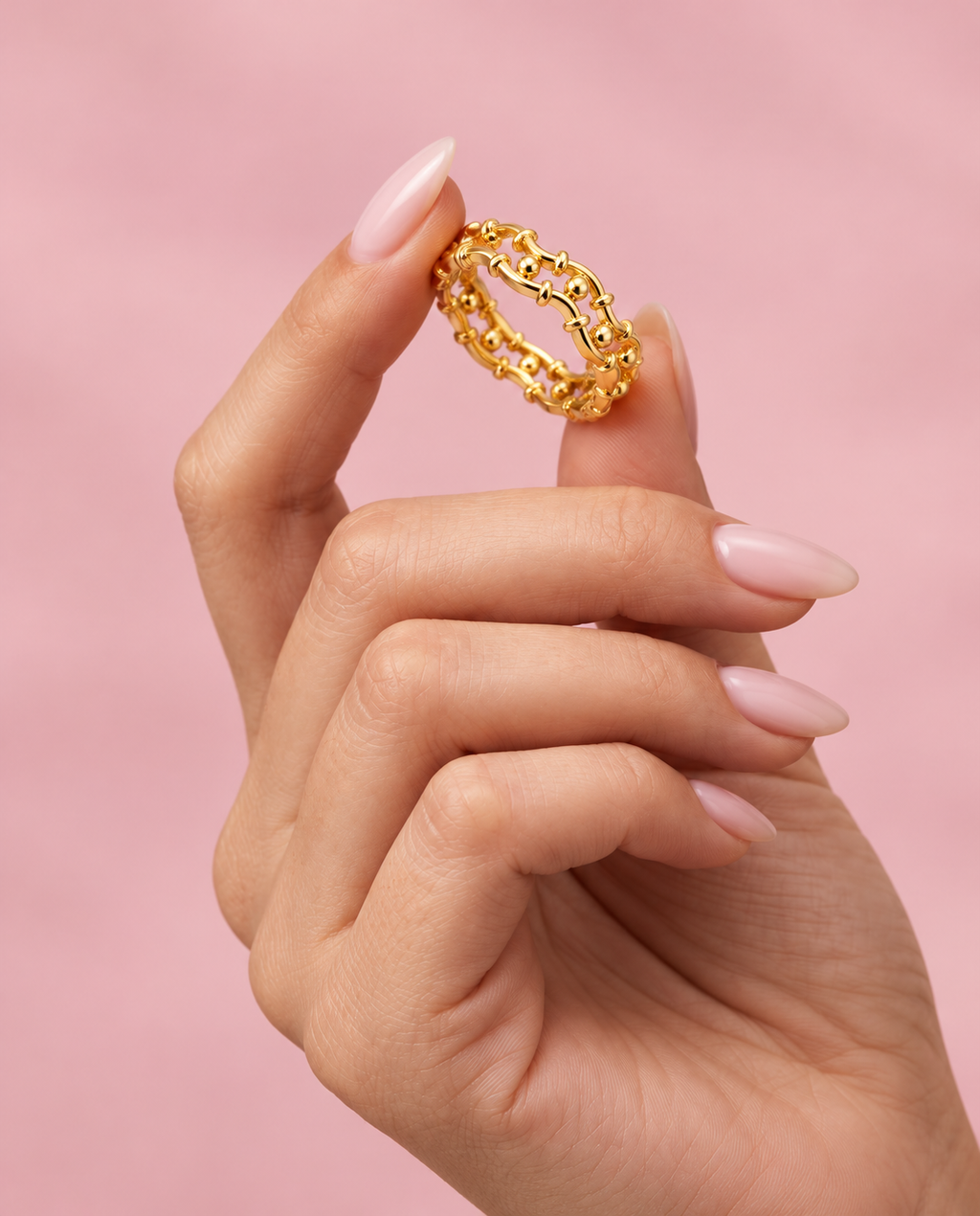 Beaded Wave Band Ring