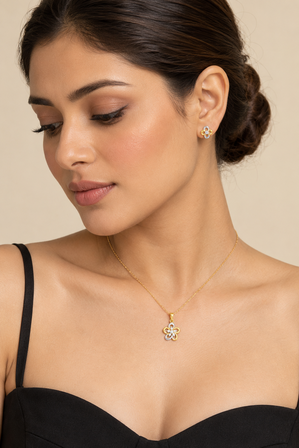 Two-Tone Blossom Pendant Set