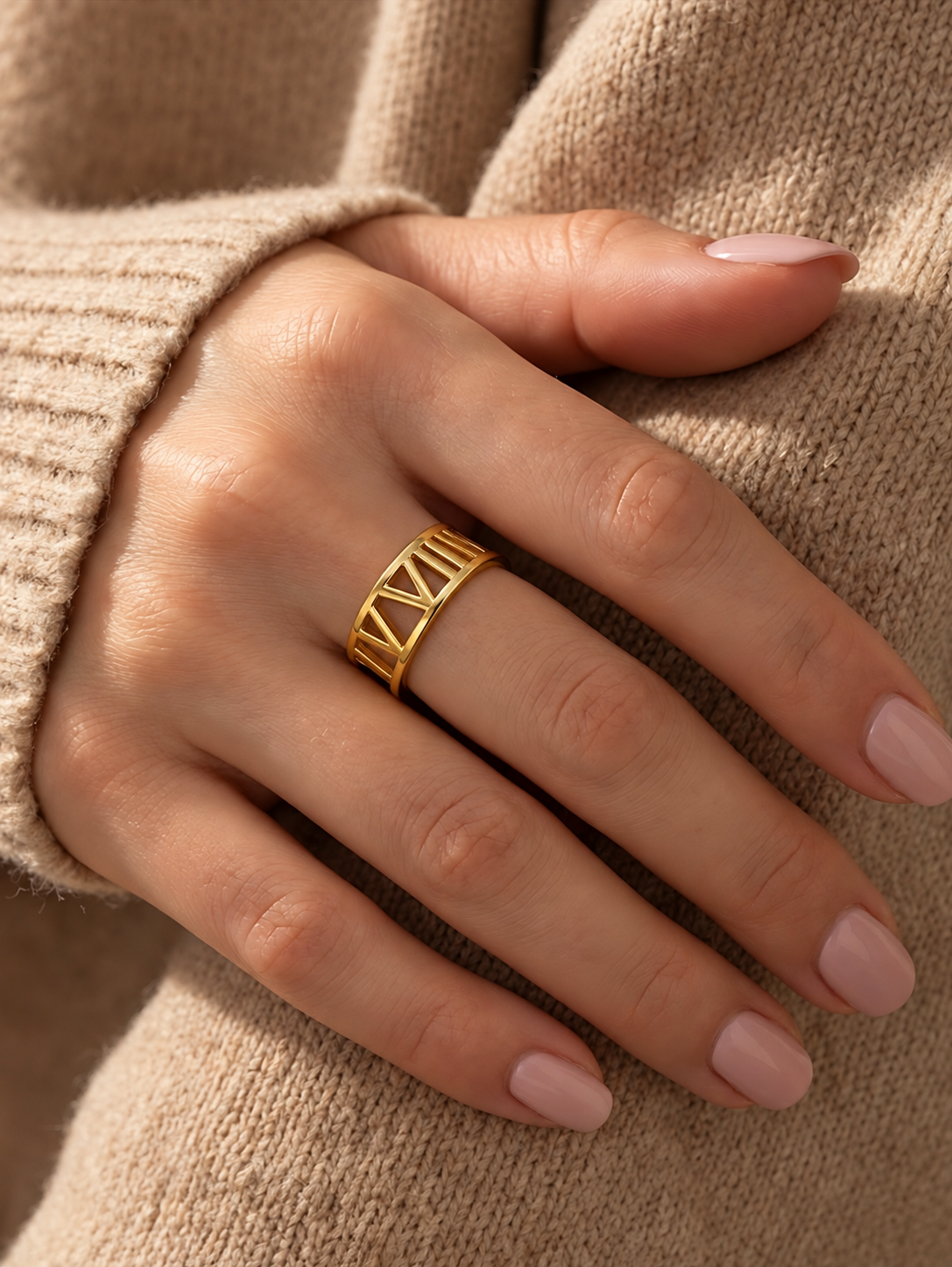 Roman Numeral Openwork Band Ring