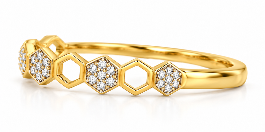 Geometric Honeycomb Pavé Diamond Ring