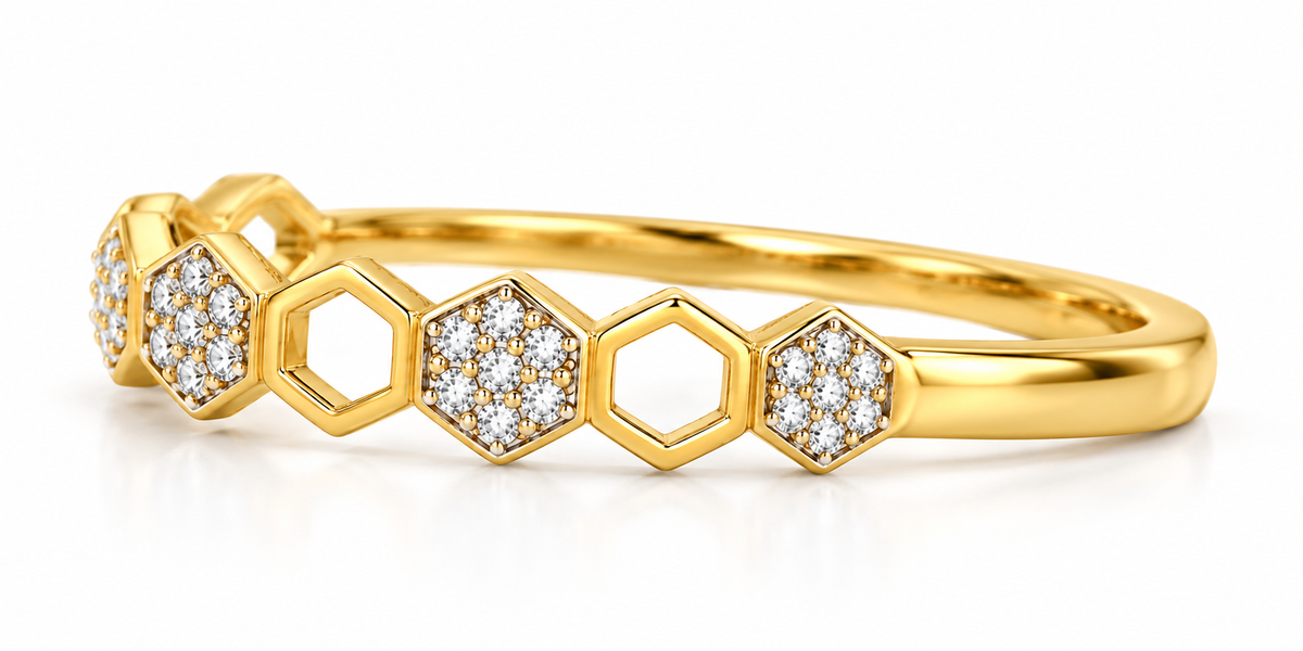 Geometric Honeycomb Pavé Diamond Ring