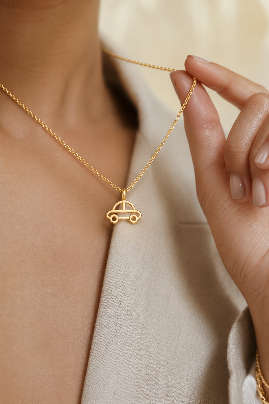 Gold Openwork Car Charm Pendant With Chain