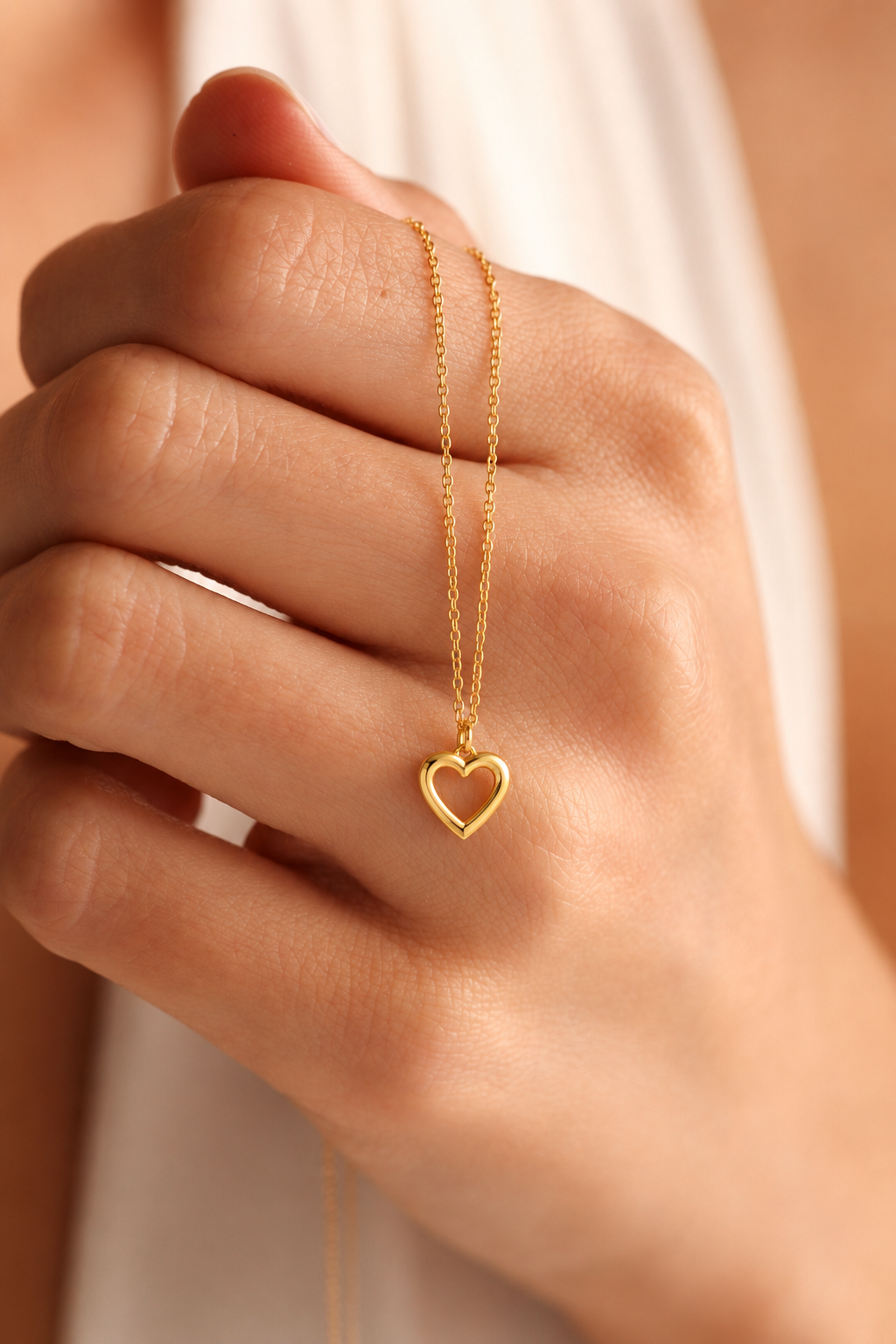 Gold Open Heart Pendant with Chain