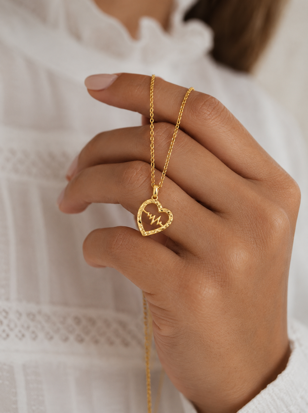 Gold Heart & Lifeline Pendant with Chain