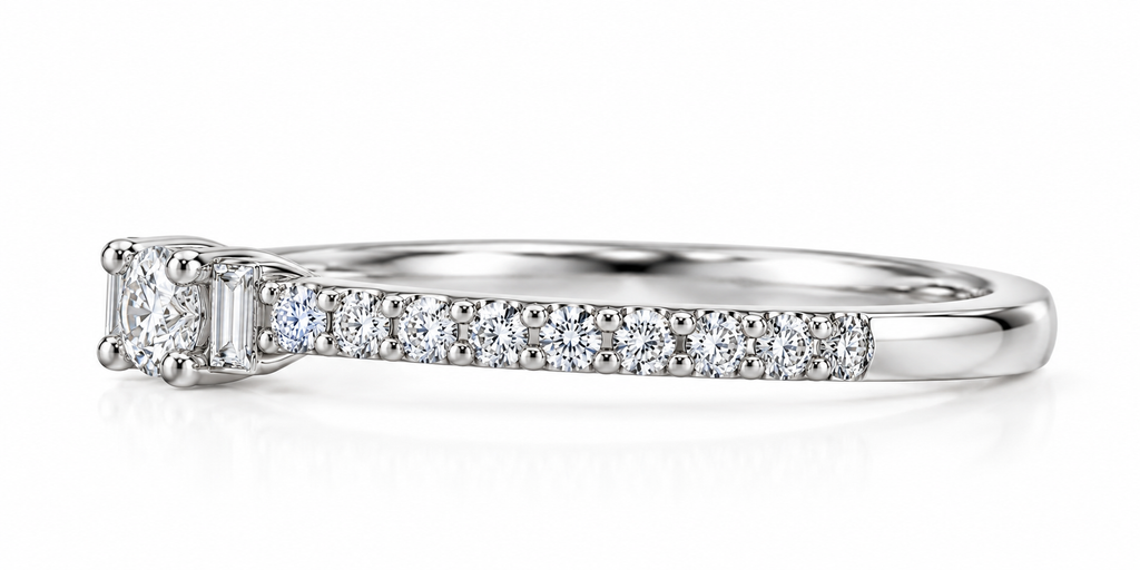 Elegantly Detailed Round & Baguette Ring