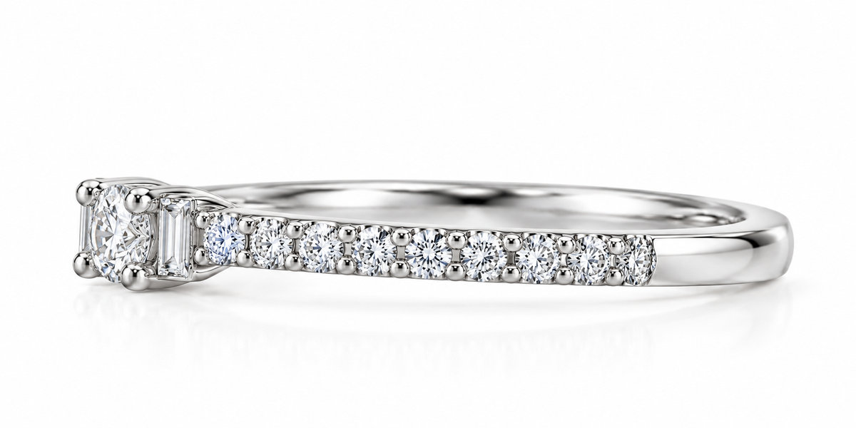 Elegantly Detailed Round & Baguette Ring
