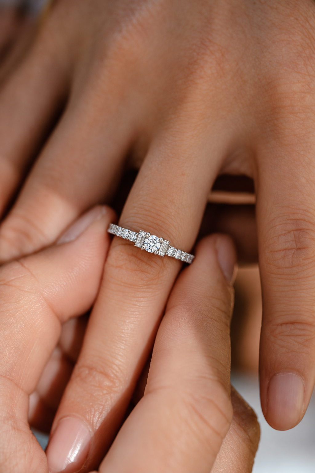 Elegantly Detailed Round & Baguette Ring