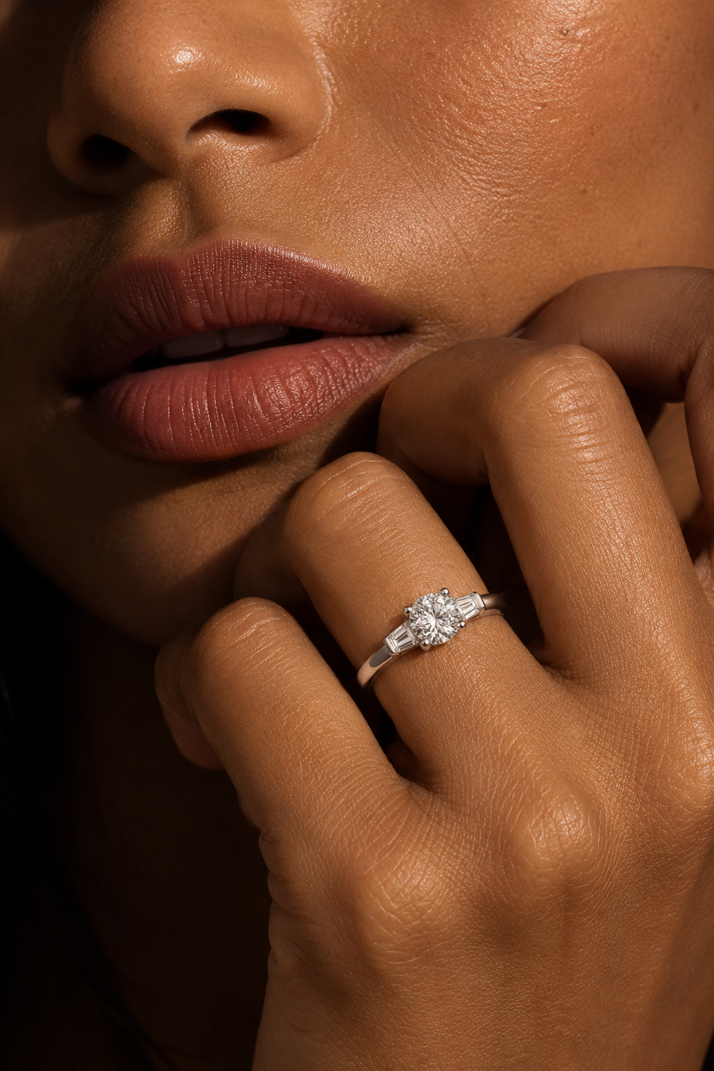 Three-Stone Round & Tapered Baguette Labgrown Ring