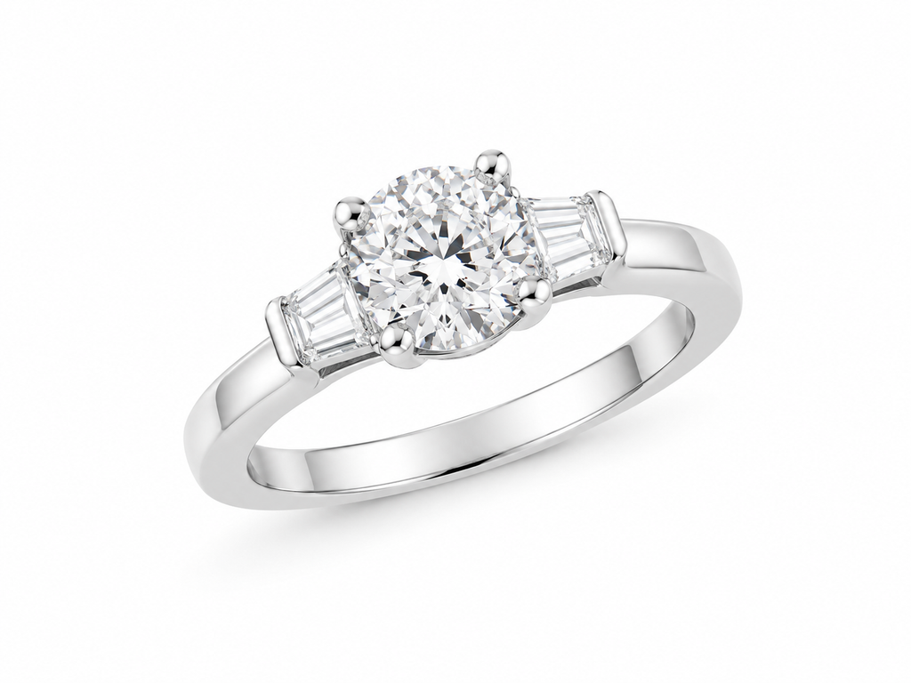 Three-Stone Round & Tapered Baguette Labgrown Ring