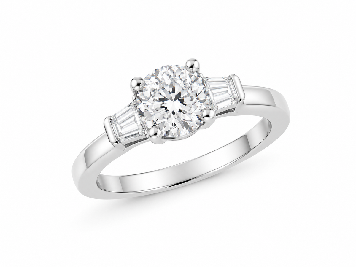 Three-Stone Round & Tapered Baguette Labgrown Ring